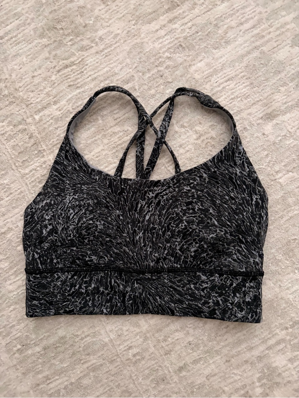 lululemon athletica Black Marble-Pattern Strappy Sports Bra